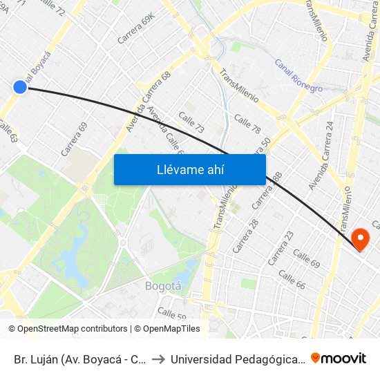 Br. Luján (Av. Boyacá - Cl 64h) (A) to Universidad Pedagógica Nacional map