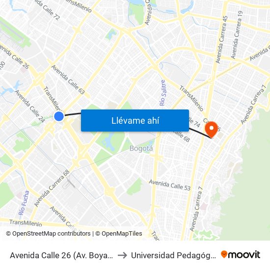 Avenida Calle 26 (Av. Boyacá - Ac 26) (A) to Universidad Pedagógica Nacional map