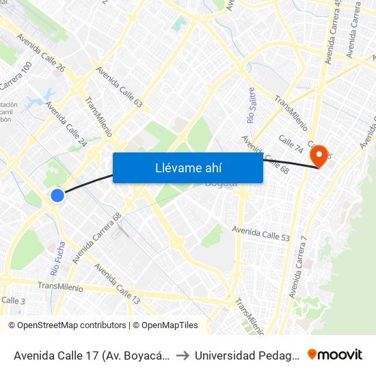 Avenida Calle 17 (Av. Boyacá - Av. Centenario) (A) to Universidad Pedagógica Nacional map