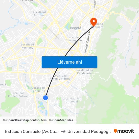 Estación Consuelo (Av. Caracas - Kr 12a) to Universidad Pedagógica Nacional map