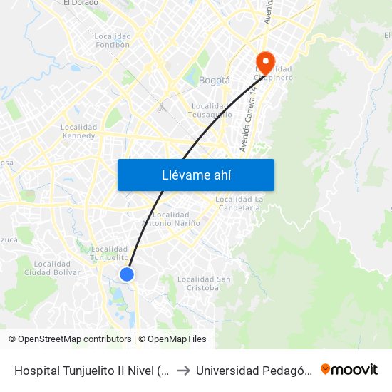 Hospital Tunjuelito II Nivel (Cl 52 Sur - Kr 14) to Universidad Pedagógica Nacional map