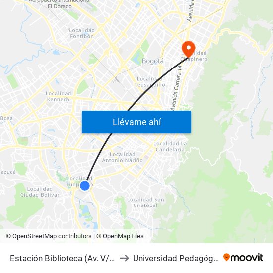 Estación Biblioteca (Av. V/cio - Cl 51 Sur) to Universidad Pedagógica Nacional map