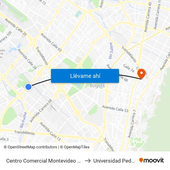 Centro Comercial Montevideo Plaza (Av. Boyacá - Cl 21) (A) to Universidad Pedagógica Nacional map