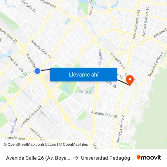 Avenida Calle 26 (Av. Boyacá - Ac 26) (A) to Universidad Pedagógica Nacional map