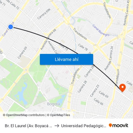 Br. El Laurel (Av. Boyacá - Cl 67) (A) to Universidad Pedagógica Nacional map