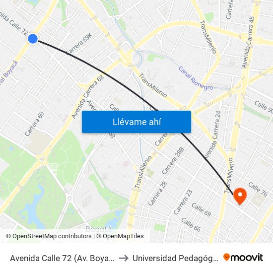 Avenida Calle 72 (Av. Boyacá - Ac 72) (A) to Universidad Pedagógica Nacional map