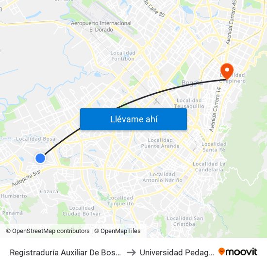 Registraduría Auxiliar De Bosa (Tv 78l - Dg 69c Sur) to Universidad Pedagógica Nacional map