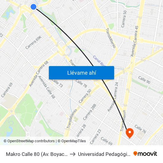 Makro Calle 80 (Av. Boyacá - Ac 80) (A) to Universidad Pedagógica Nacional map