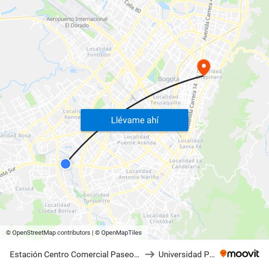 Estación Centro Comercial Paseo Villa Del Río - Madelena (Auto Sur - Kr 66a) to Universidad Pedagógica Nacional map