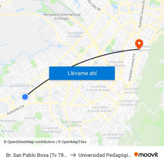 Br. San Pablo Bosa (Tv 78l - Cl 69a Sur) to Universidad Pedagógica Nacional map