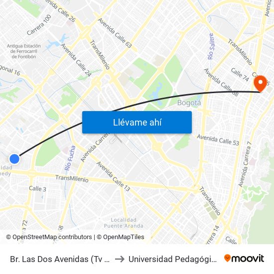 Br. Las Dos Avenidas (Tv 78c - Dg 7a) to Universidad Pedagógica Nacional map