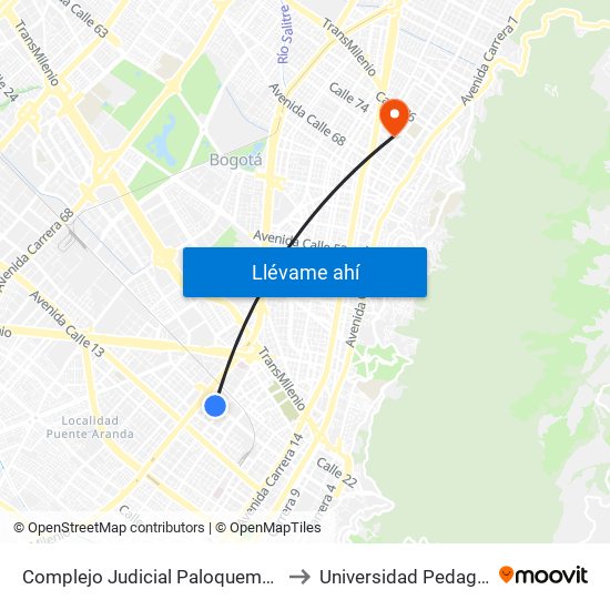 Complejo Judicial Paloquemao (Ac 19 - Kr 28a) (A) to Universidad Pedagógica Nacional map