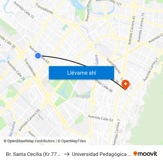 Br. Santa Cecilia (Kr 77a - Cl 55) to Universidad Pedagógica Nacional map