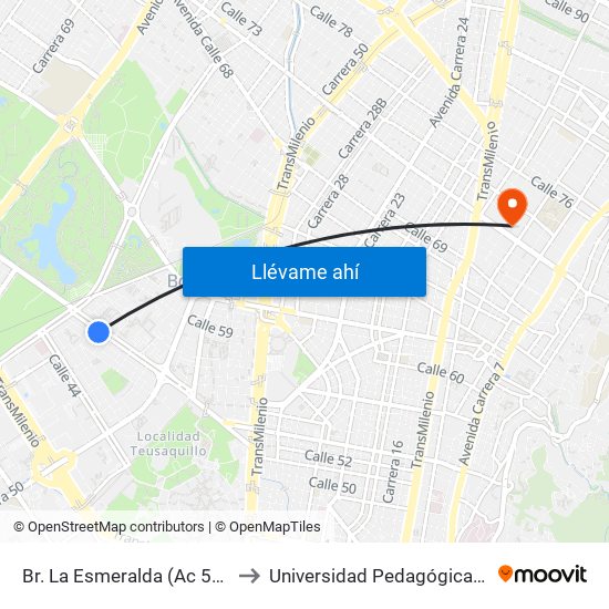 Br. La Esmeralda (Ac 53 - Kr 57) to Universidad Pedagógica Nacional map