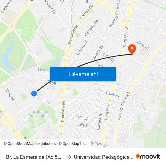 Br. La Esmeralda (Ac 53 - Ak 50) to Universidad Pedagógica Nacional map