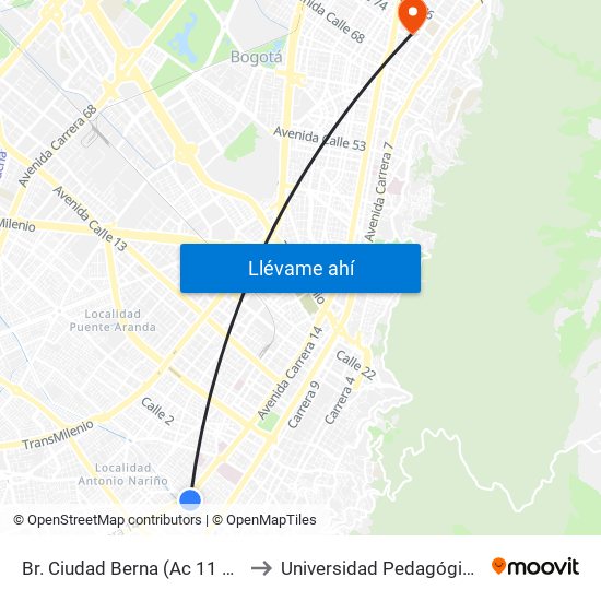 Br. Ciudad Berna (Ac 11 Sur - Kr 12c) to Universidad Pedagógica Nacional map