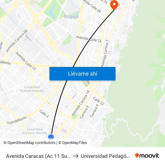 Avenida Caracas (Ac 11 Sur - Av. Caracas) to Universidad Pedagógica Nacional map