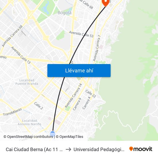 Cai Ciudad Berna (Ac 11 Sur - Ak 10) to Universidad Pedagógica Nacional map