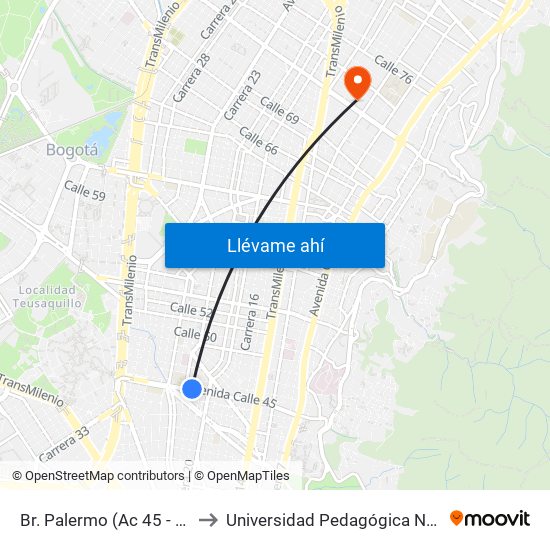 Br. Palermo (Ac 45 - Kr 20) to Universidad Pedagógica Nacional map