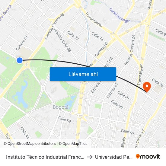 Instituto Técnico Industrial Francisco José De Caldas (Ac 63 - Ak 68) to Universidad Pedagógica Nacional map