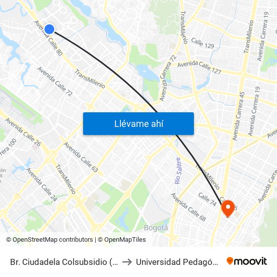 Br. Ciudadela Colsubsidio (Kr 114 - Ac 80) to Universidad Pedagógica Nacional map