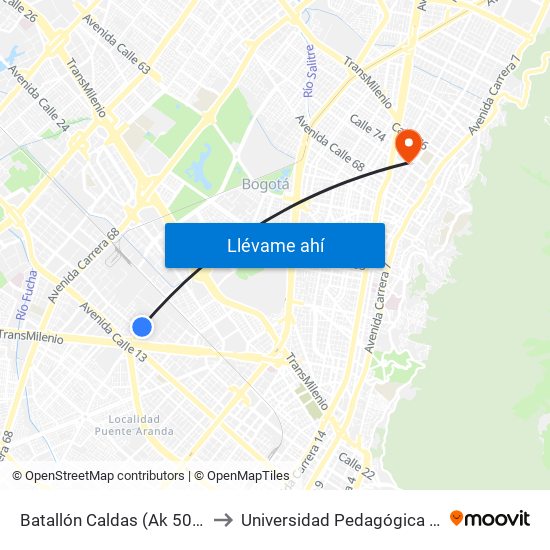 Batallón Caldas (Ak 50 - Ac 17) to Universidad Pedagógica Nacional map
