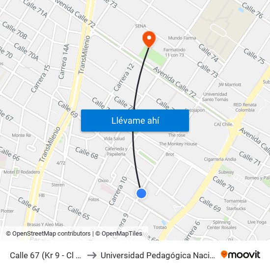 Calle 67 (Kr 9 - Cl 67) to Universidad Pedagógica Nacional map