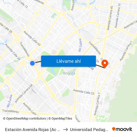 Estación Avenida Rojas (Ac 26 - Kr 69d Bis) (A) to Universidad Pedagógica Nacional map