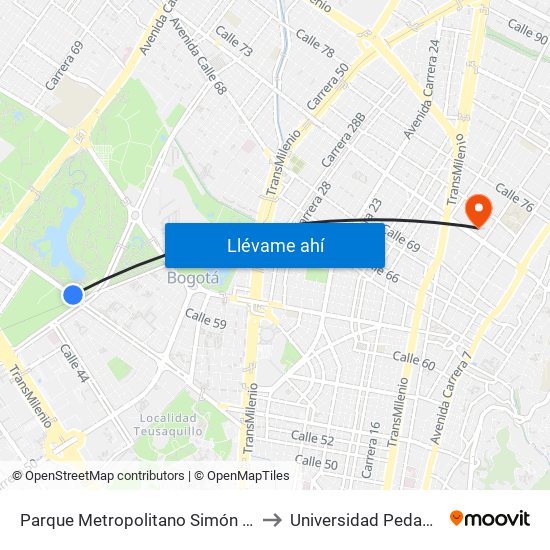 Parque Metropolitano Simón Bolívar (Ac 53 - Ak 60) to Universidad Pedagógica Nacional map