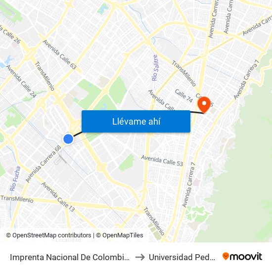 Imprenta Nacional De Colombia (Ak 68 - Av. Esperanza) (A) to Universidad Pedagógica Nacional map