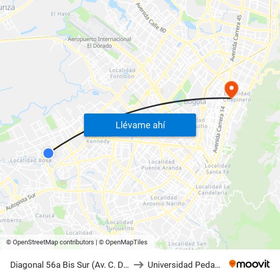 Diagonal 56a Bis Sur (Av. C. De Cali - Dg 56a Bis Sur) to Universidad Pedagógica Nacional map