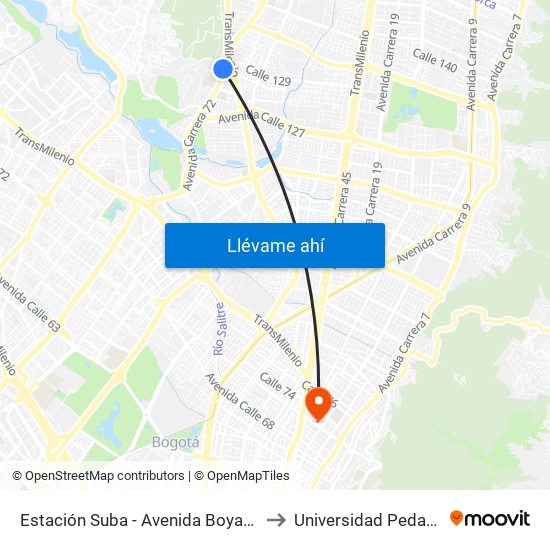 Estación Suba - Avenida Boyacá (Av. Boyacá - Cl 128a) to Universidad Pedagógica Nacional map