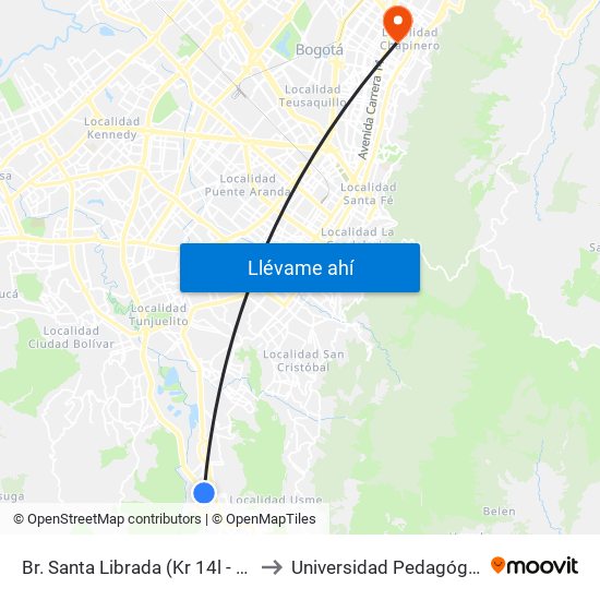 Br. Santa Librada (Kr 14l - Cl 73b Sur) (A) to Universidad Pedagógica Nacional map