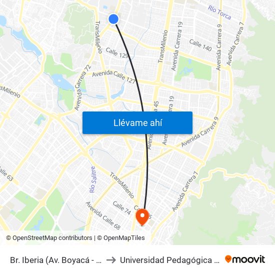 Br. Iberia (Av. Boyacá - Ac 138) to Universidad Pedagógica Nacional map