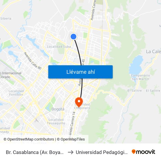 Br. Casablanca (Av. Boyacá - Cl 152b) to Universidad Pedagógica Nacional map