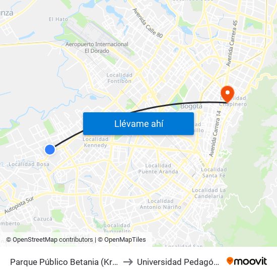 Parque Público Betania (Kr 87 - Cl 51b Sur) to Universidad Pedagógica Nacional map
