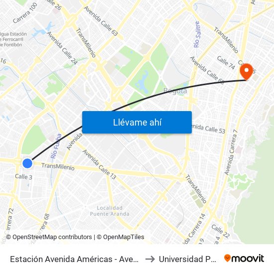 Estación Avenida Américas - Avenida Boyacá (Av. Américas - Kr 71b) (A) to Universidad Pedagógica Nacional map