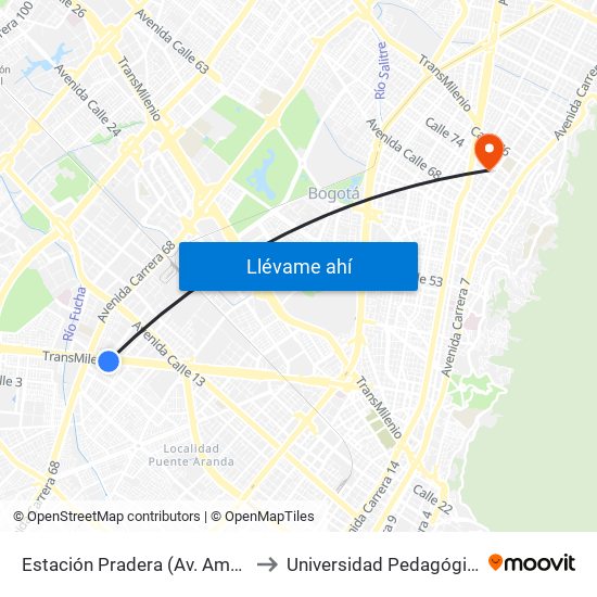 Estación Pradera (Av. Américas - Kr 65) to Universidad Pedagógica Nacional map