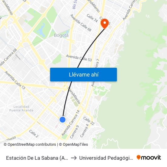 Estación De La Sabana (Ak 18 - Ac 13) to Universidad Pedagógica Nacional map