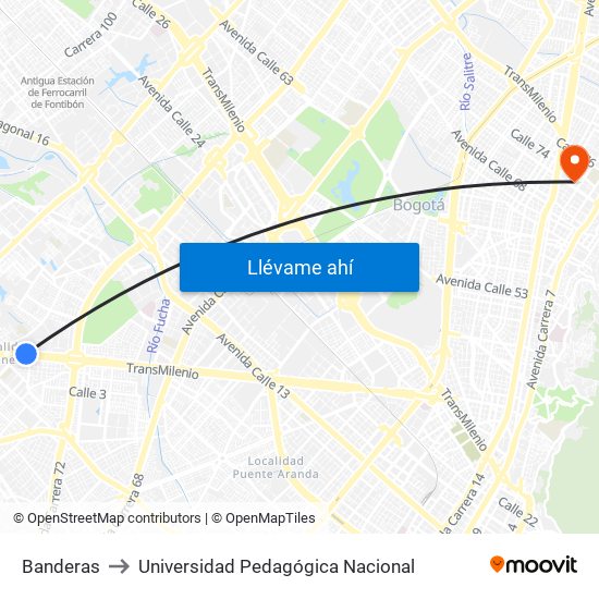 Banderas to Universidad Pedagógica Nacional map