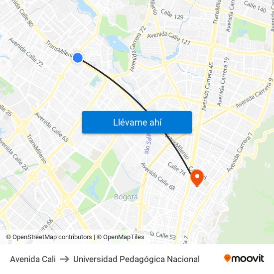 Avenida Cali to Universidad Pedagógica Nacional map