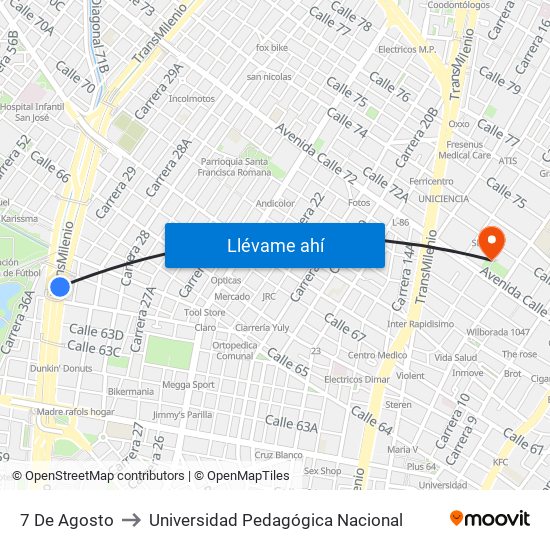 7 De Agosto to Universidad Pedagógica Nacional map