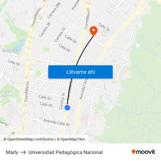 Marly to Universidad Pedagógica Nacional map