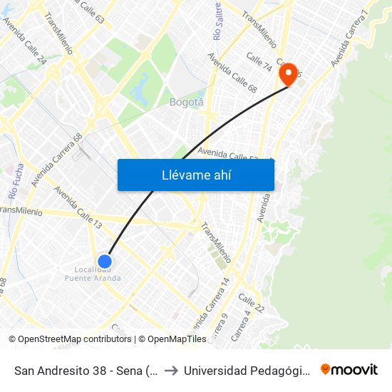 San Andresito 38 - Sena (Cl 9 - Kr 38) to Universidad Pedagógica Nacional map