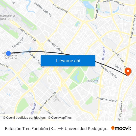 Estación Tren Fontibón (Kr 99 - Cl 20c) to Universidad Pedagógica Nacional map