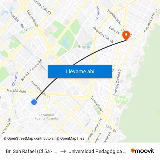 Br. San Rafael (Cl 5a - Kr 53c) to Universidad Pedagógica Nacional map