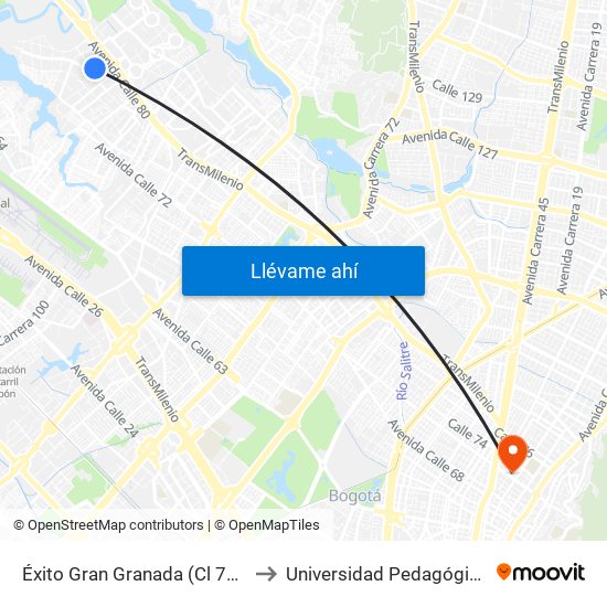 Éxito Gran Granada (Cl 78b - Kr 114a) to Universidad Pedagógica Nacional map