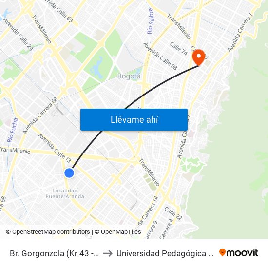 Br. Gorgonzola (Kr 43 - Cl 10a) to Universidad Pedagógica Nacional map