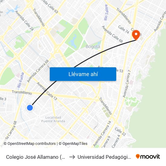 Colegio José Allamano (Kr 56 - Ac 3) to Universidad Pedagógica Nacional map