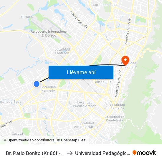 Br. Patio Bonito (Kr 86f - Cl 35b Sur) to Universidad Pedagógica Nacional map